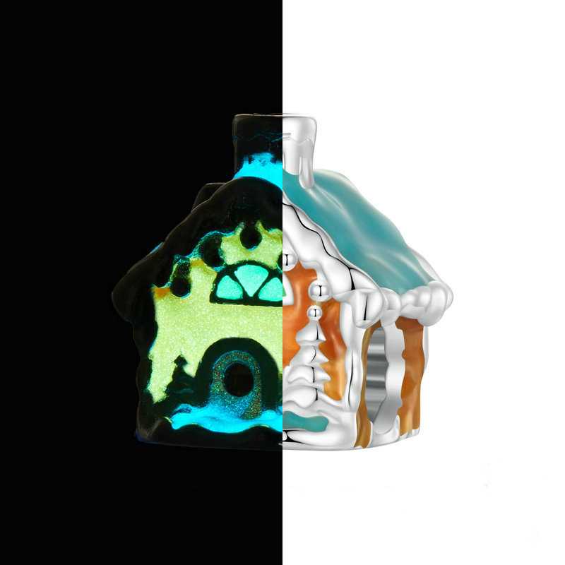 Jzora Handmade Christmas Eve Glow Iin The Dark Chalet sterling silver charms