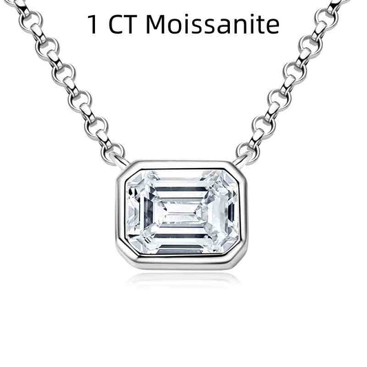 Jzora handmade 1ct emerald cut classy Moissanite sterling silver necklace