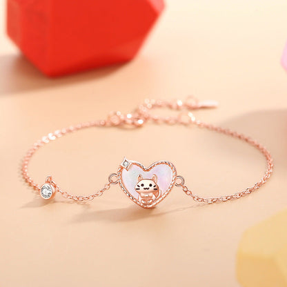 Jzora handmade heart shape sweet cat sterling silver bracelet