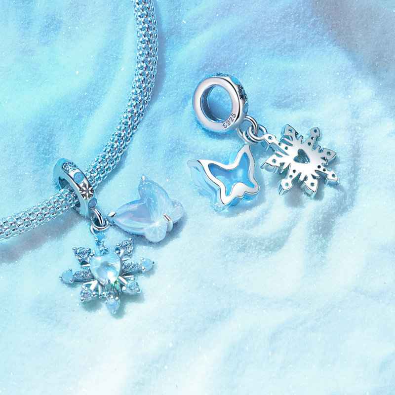 Jzora Handmade Christmas Ice Butterfly Sterling Silver Charms