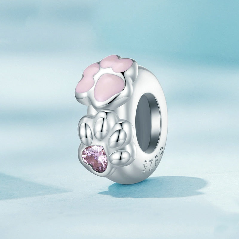 Jzora Animal Pink Cat Paw Sterling Silver Charm