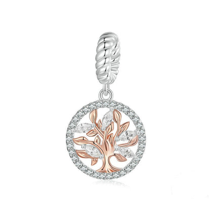 Jzora Vintage Fashion Rose Gold Tree of Life Sterling Silver Charm