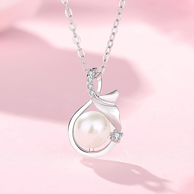 Jzora handmade mermaid tail pearl sterling silver necklace