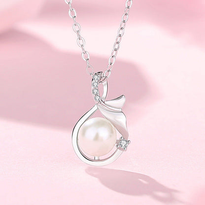 Jzora handmade mermaid tail pearl sterling silver necklace