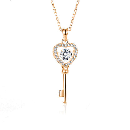 Jzora handmade beating heart key sterling silver necklace