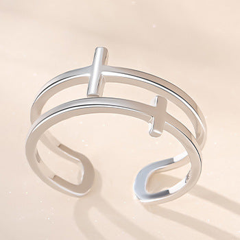 Jzora handmade cross simple sterling silver adjustable ring