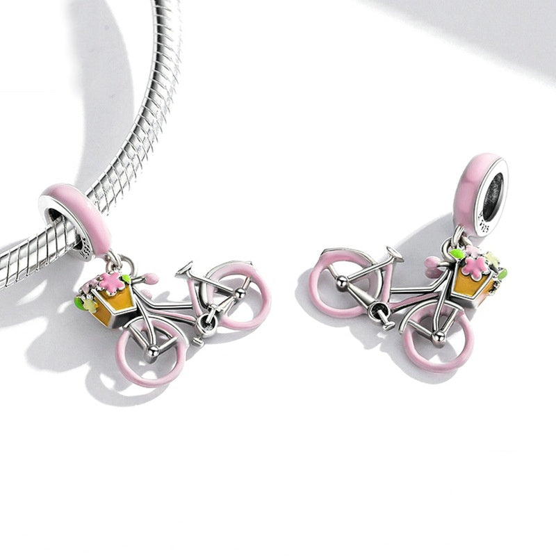 Jzora Sweet Fashion Pink Bicycle Sterling Silver Charm