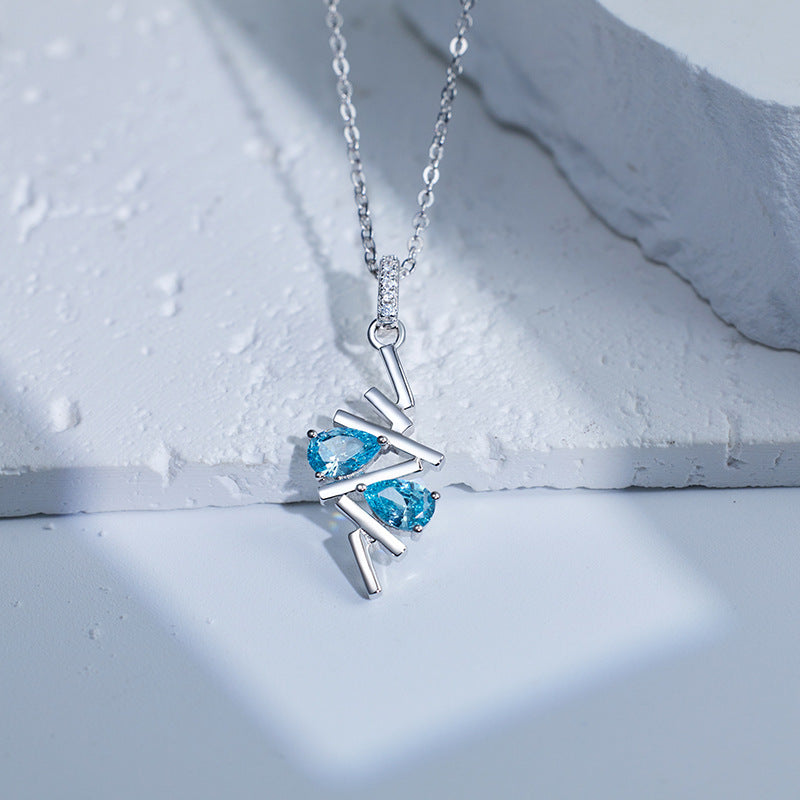 Jzora handmade aqua blue pear cut sterling silver necklace