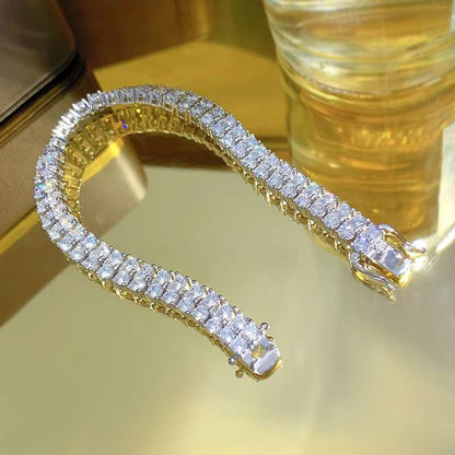 Jzora round cut double row diamond sterling silver tennis bracelet