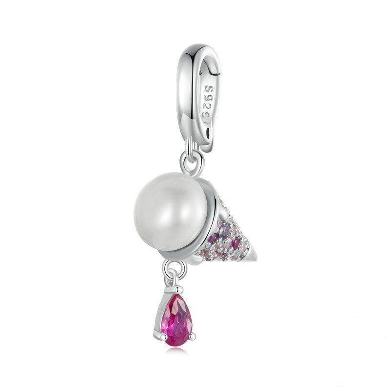 Jzora natural freshwater pearl ice cream sterling silver charm