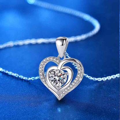 Jzora handmade 1ct heart D color moissanite sterling silver necklace