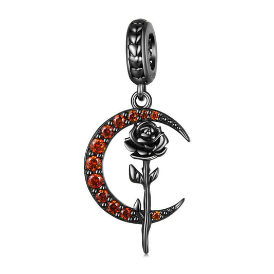 Jzora Halloween Black Moon Rose Sterling Silver Charm