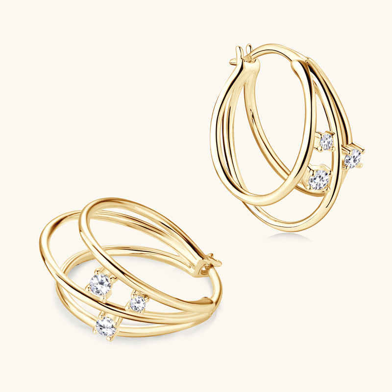 Jzora handmade triple circle moissanite sterling silver earrings