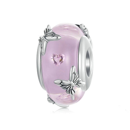 Jzora Sweet Pink Butterfly Glass Sterling Silver Charm