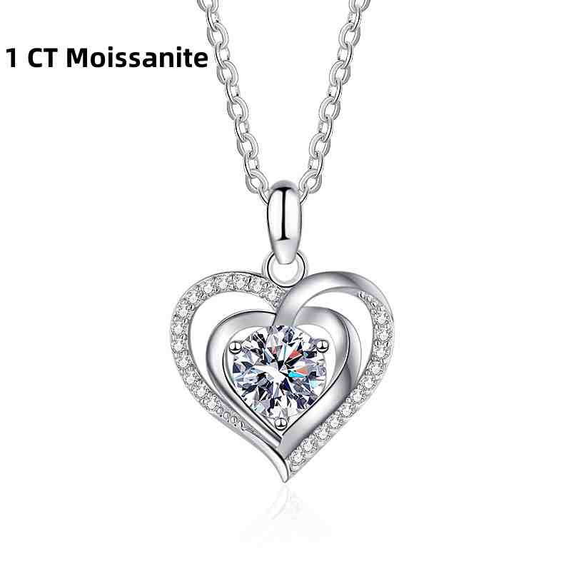 Jzora handmade 1ct heart D color moissanite sterling silver necklace