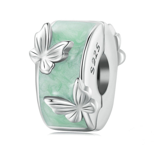 Jzora Mint Green Butterfly Positioning Clip Clasp Sterling Silver Charm