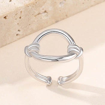 Jzora handmade round twisted simple sterling silver adjustable ring