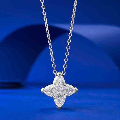 Jzora handmade four-pointed star shaped diamond sterling silver necklace