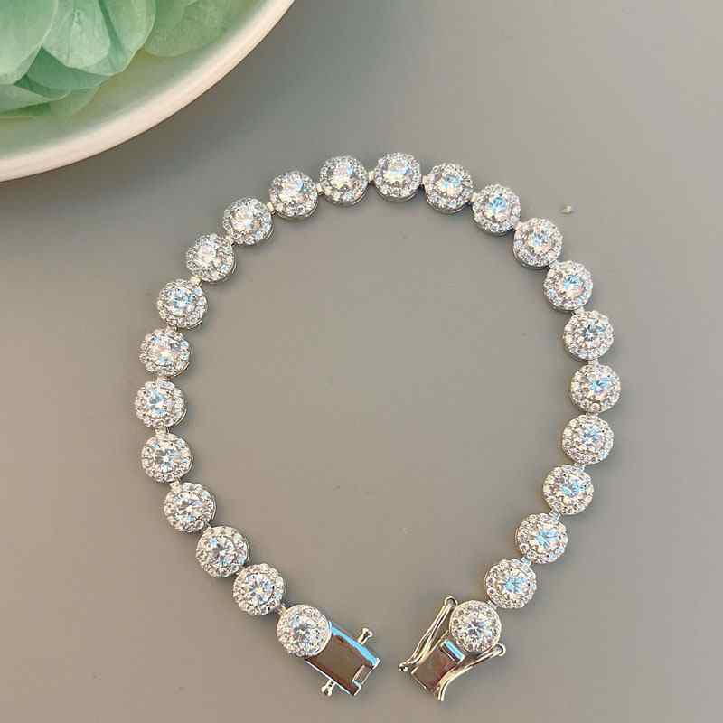 Jzora handmade round cut classic sterling silver tennis bracelet