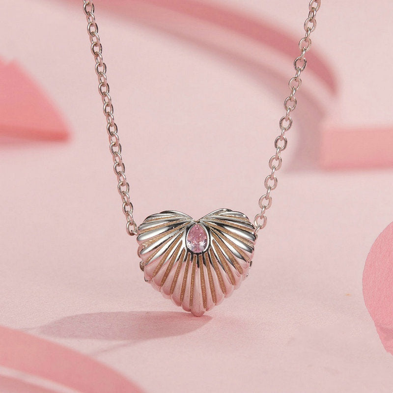 Jzora Romantic Pink Striped Heart Sterling Silver Charm