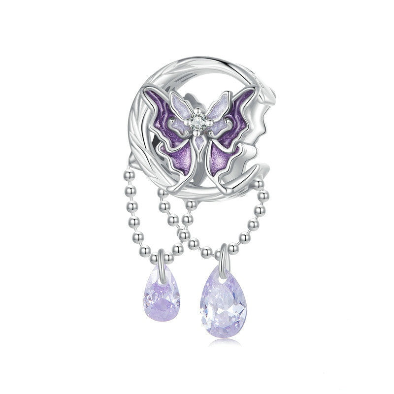 Jzora Sweet Purple Moon Butterfly Sterling Silver Charm