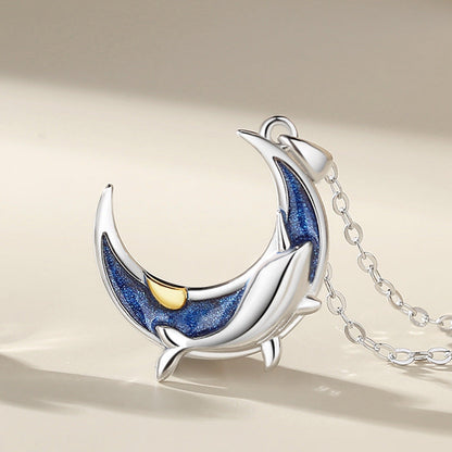 Jzora handmade sun and moon whale sterling silver necklace