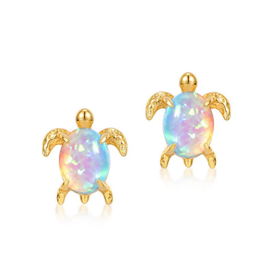 Jzora handmade cute turtle synthetic opal sterling silver earrings