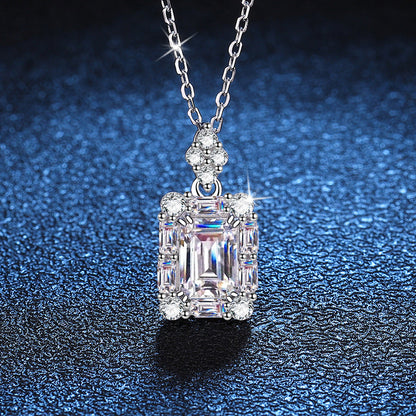 Jzora handmade 1ct emerald cut moissanite sterling silver necklace