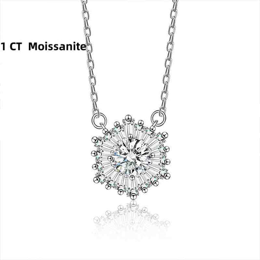 Jzora handmade 1ct ice flower D color Moissanite sterling silver necklace