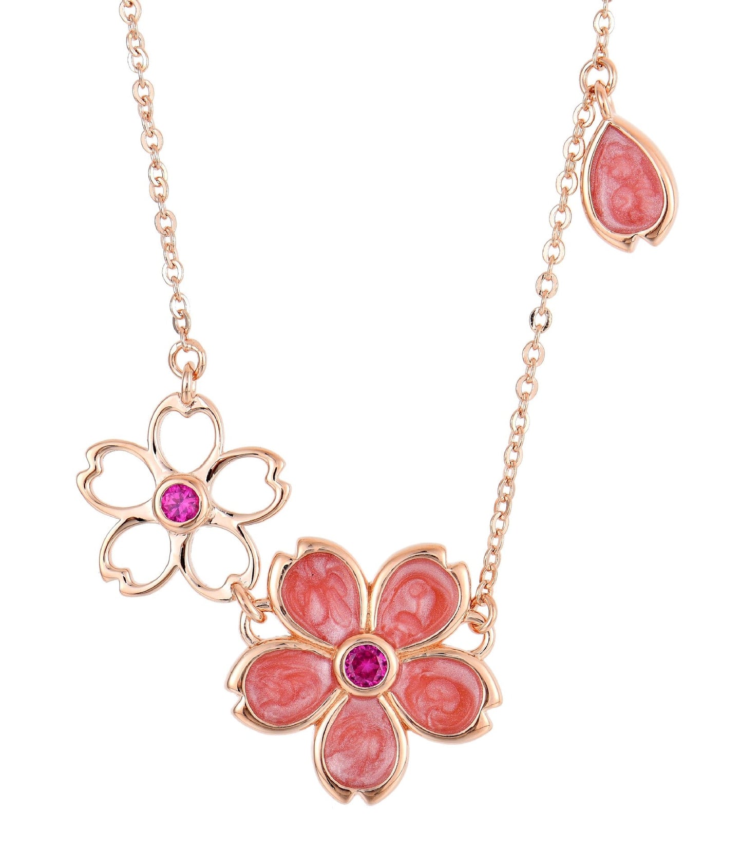 Jzora handmade pink cherry blossom sterling silver necklace