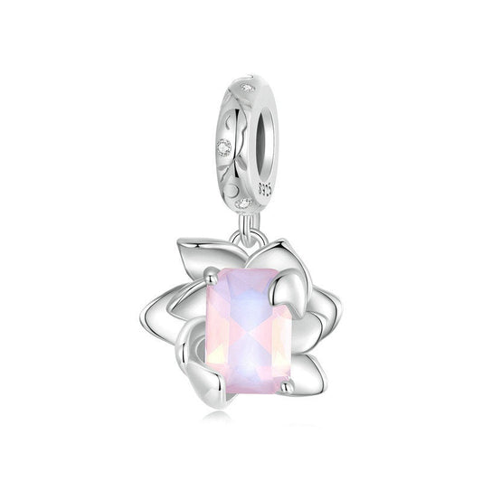 Jzora Pink Cubic Flower Lotus Flower Sterling Silver Charm