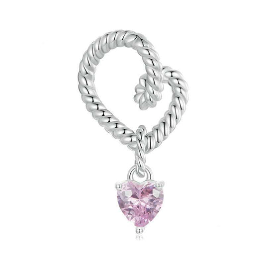 Jzora Sweet Pink Spiritual Heart Sterling Silver Charm