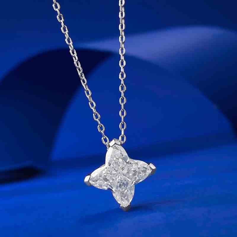 Jzora handmade four-pointed star shaped diamond sterling silver necklace