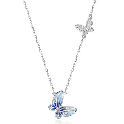 Jzora handmade sweet enamel butterfly sterling silver necklace