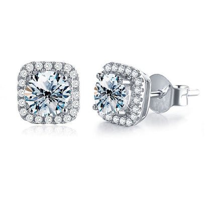 Jzora handmade 2ct round cut halo moissanite sterling silver earrings
