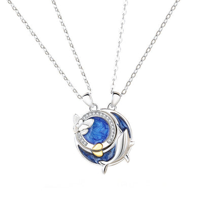 Jzora handmade sun and moon whale sterling silver necklace