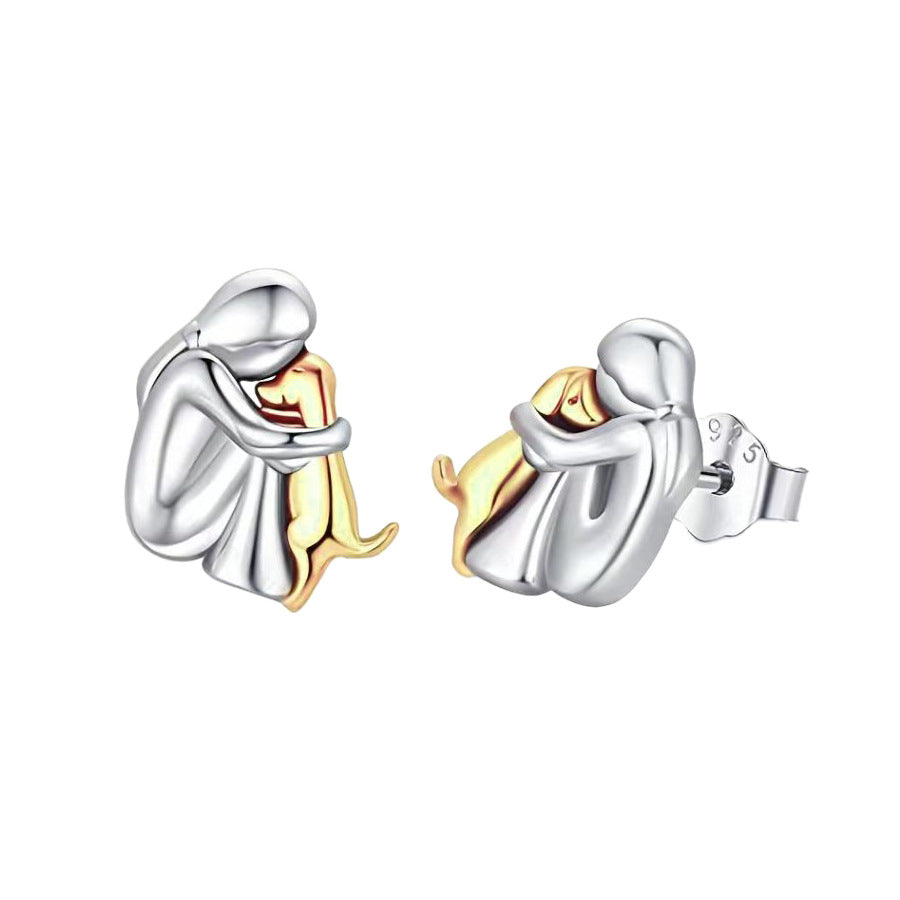 Jzora handmade embrace dog sterling silver earrings