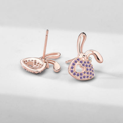 Jzora handmade purple rabbit sterling silver earrings