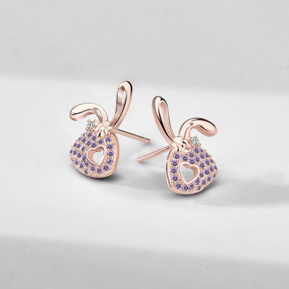 Jzora handmade purple rabbit sterling silver earrings