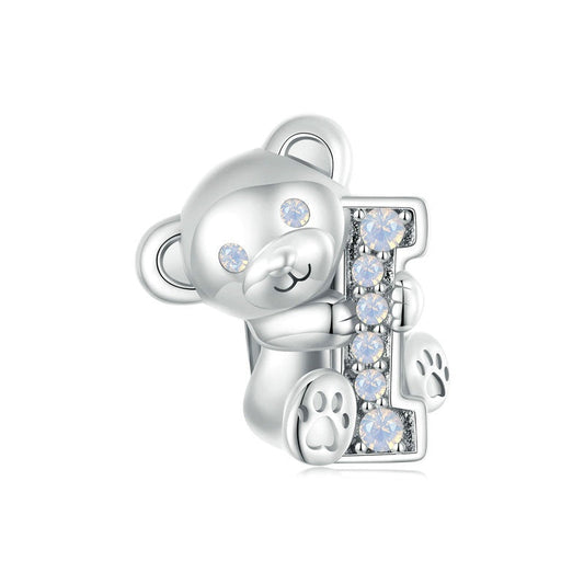 Jzora Romantic Valentine's Day I love U Bear Animal Sterling Silver Charm