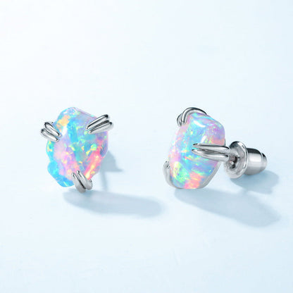 Jzora handmade irregularly shape fiery opal sterling silver earrings
