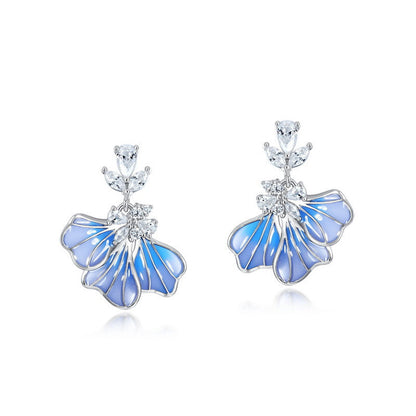 Jzora Handmade Blue Iris Enamel Sterling Silver Earrings