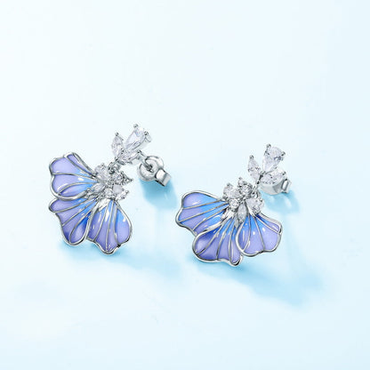Jzora Handmade Blue Iris Enamel Sterling Silver Earrings