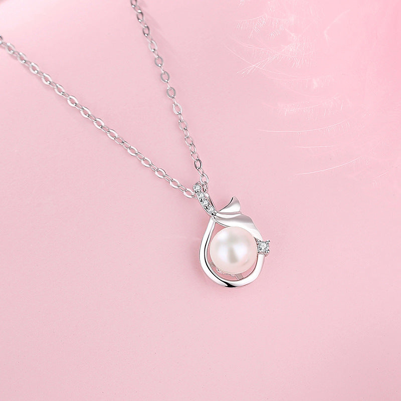 Jzora handmade mermaid tail pearl sterling silver necklace