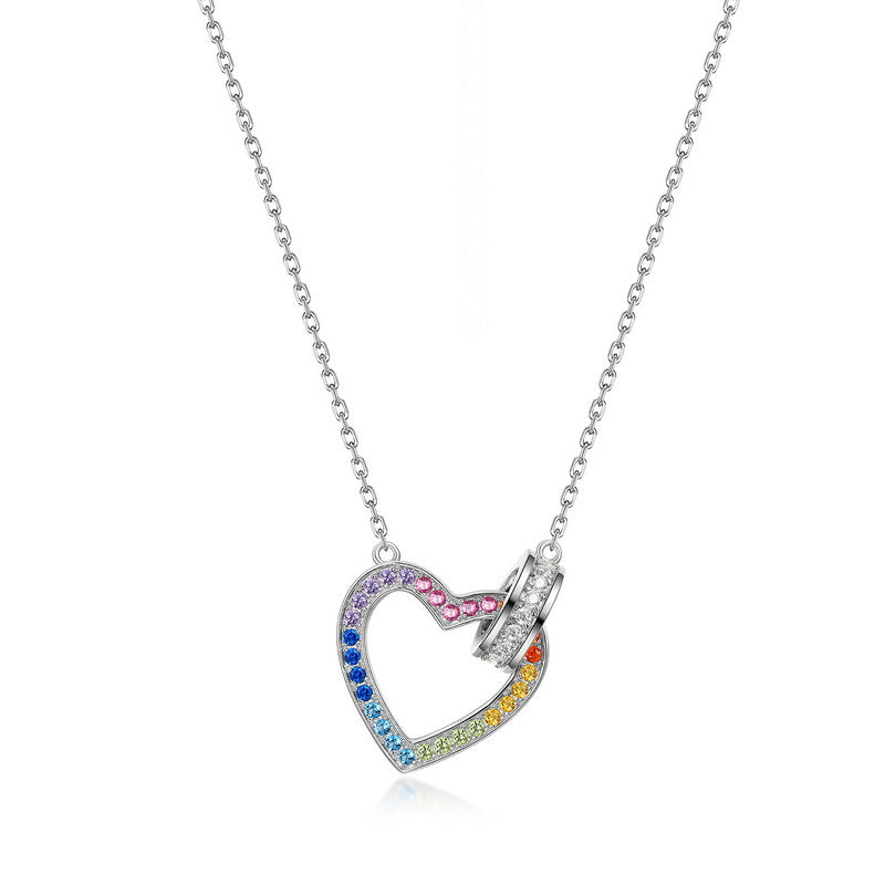 Jzora handmade rainbow heart fashion sterling silver necklace