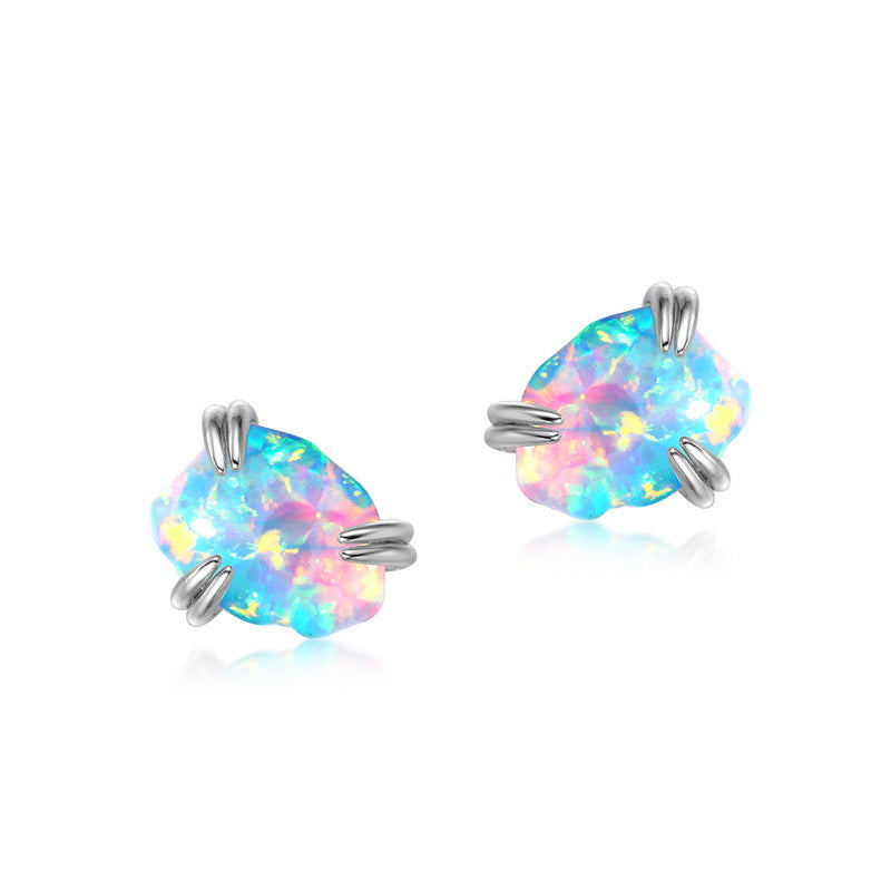 Jzora handmade irregularly shape fiery opal sterling silver earrings