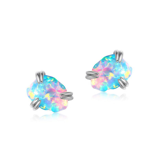 Jzora handmade irregularly shape fiery opal sterling silver earrings