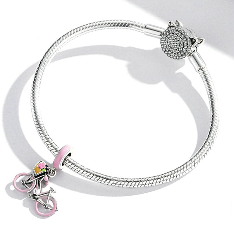 Jzora Sweet Fashion Pink Bicycle Sterling Silver Charm