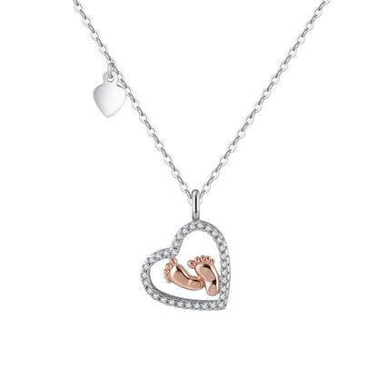 Jzora handmade baby love footprint sterling silver necklace