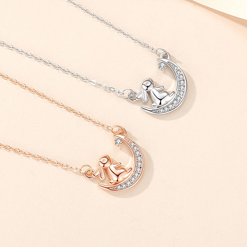 Jzora handmade moon rabbit sterling silver necklace